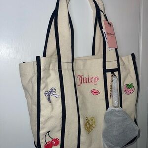 NWT  Juicy Couture Cream Tote Bag with Embroidered Motifs